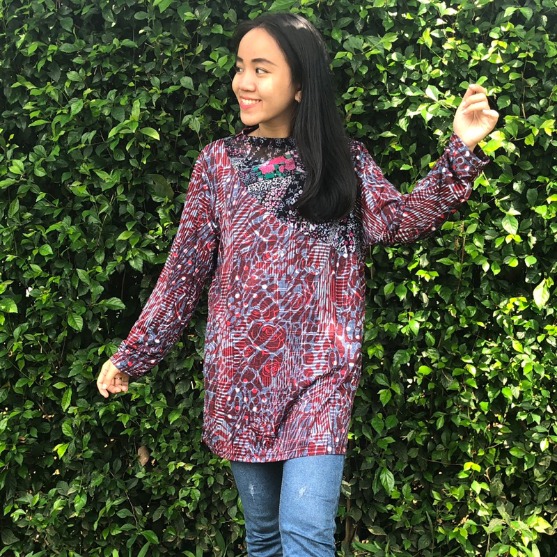 Mawar Loreng Merah - Blouse Motif - Atasan Wanita