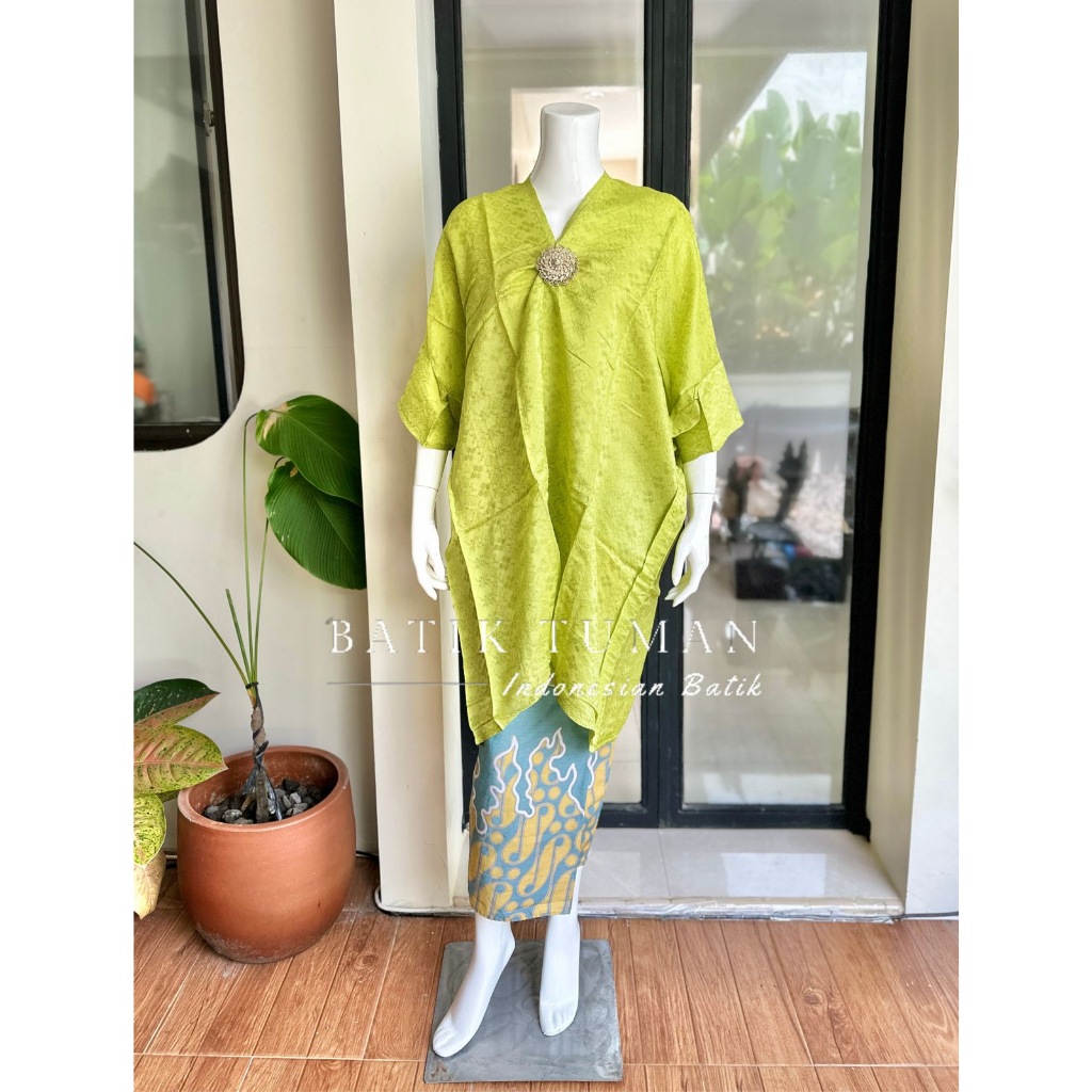 SETELAN KAFTAN LATIFA GREEN Setelan Wanita Kaftan Viscose + Rok Batik Bahan Katun Halus Fashion Kaft