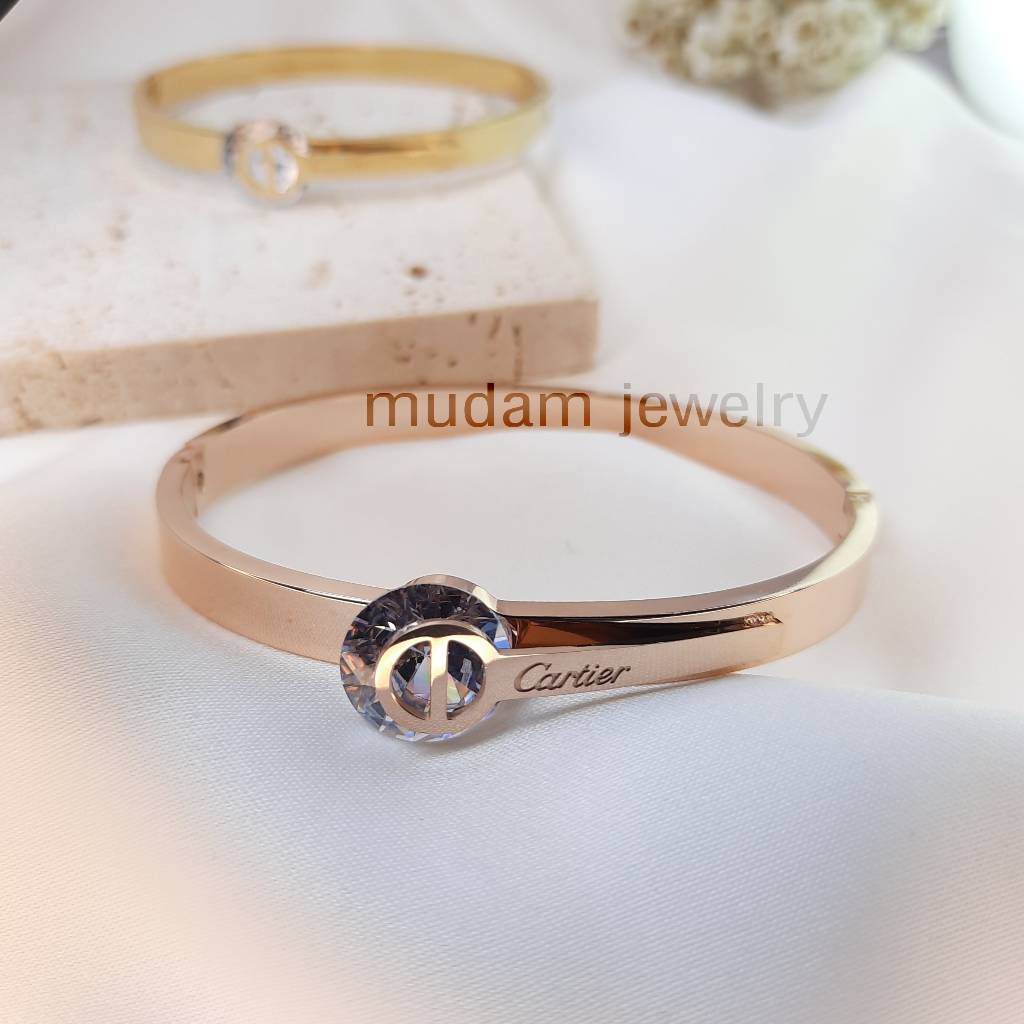 Gelang Bangle Titinium Model Klasik Mode Pola Batu Diamond