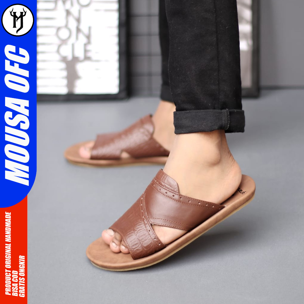 MOUSA TARO - Sandal Slide Kulit Asli Dewasa Slop Pria