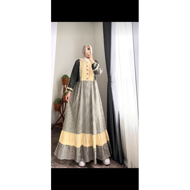 GAMIS LINEN MOTIF GAMIS SYAINA BY SEMUT GAMIS WANITA MOTIF