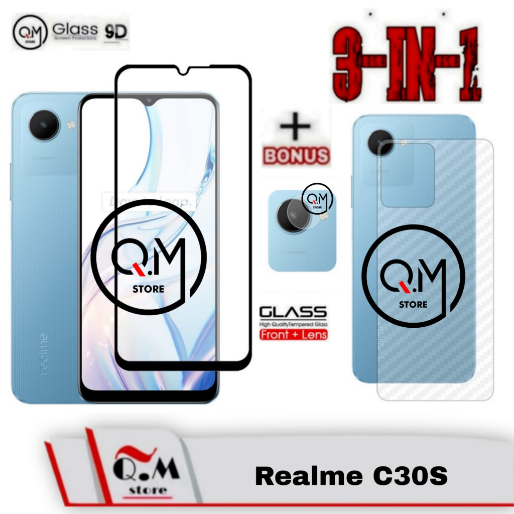 Paket 3in1 Tempered Glass Realme C30S Anti Gores Pelindung Layar
