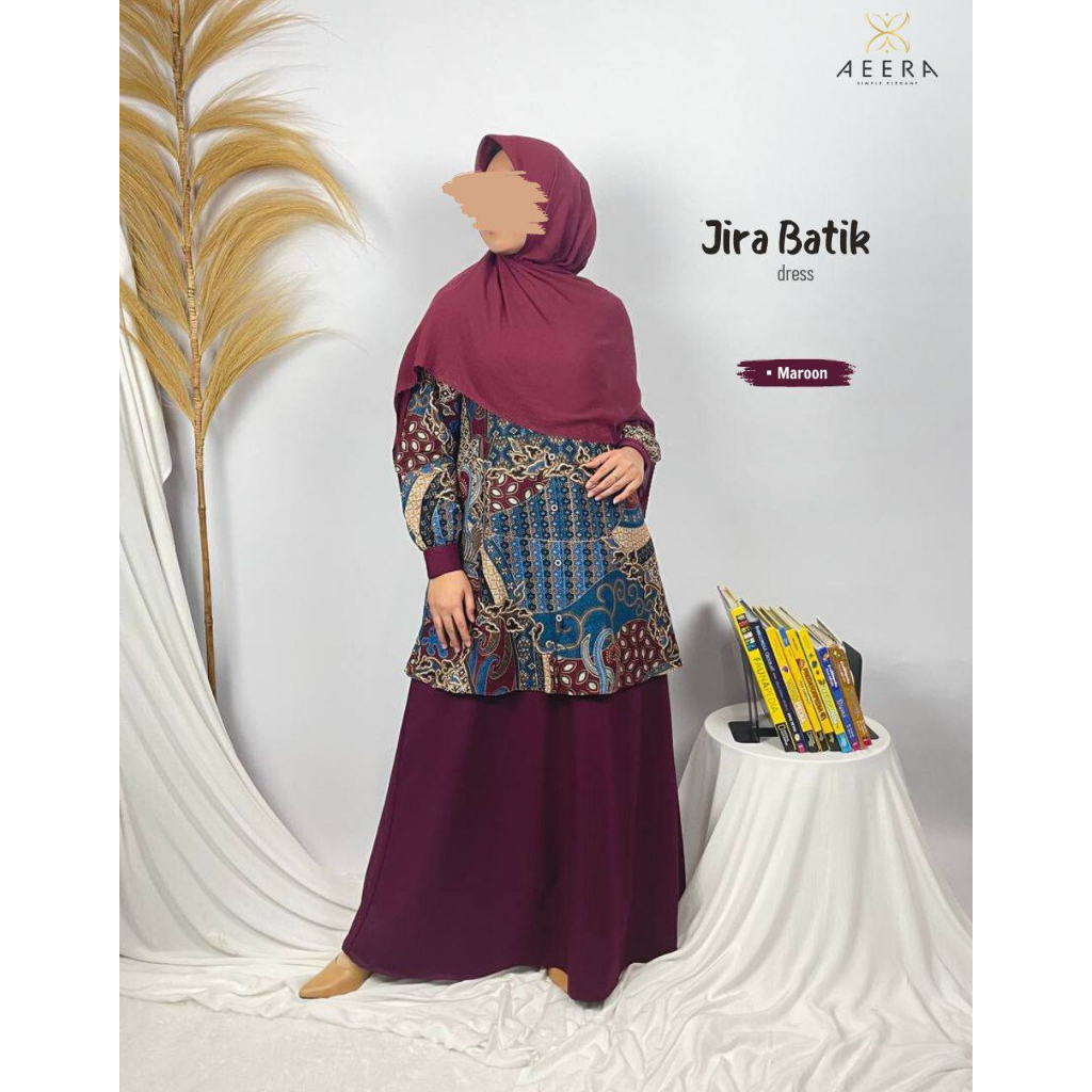 Jira Batik New by Aeera baju gamis wanita dewasa Maroon S