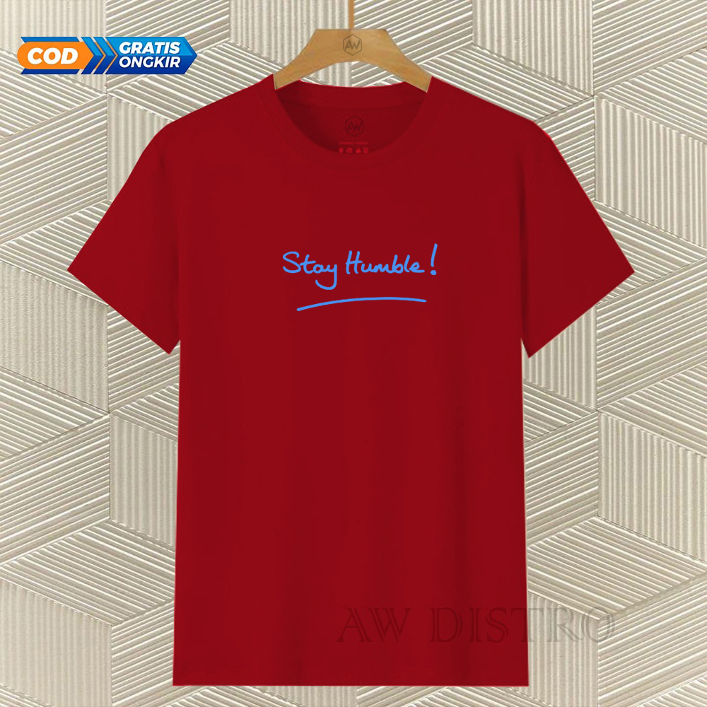 COD Baju Kaos Distro Stay Humble Text Sky Blue Premium Quality Lengan Pendek