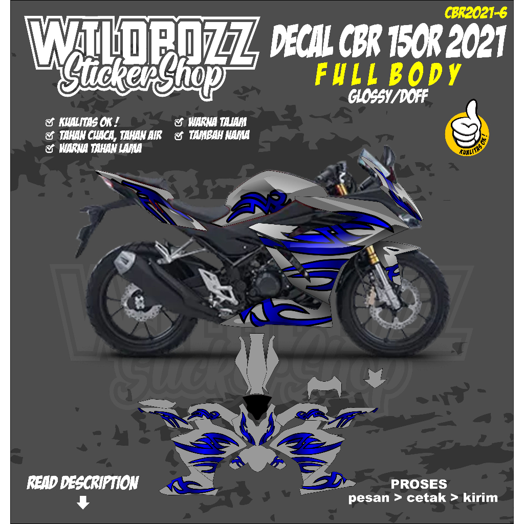 decal cbr 150R 2021 full body simple keren (cbr2021-6) wildbozz sticker