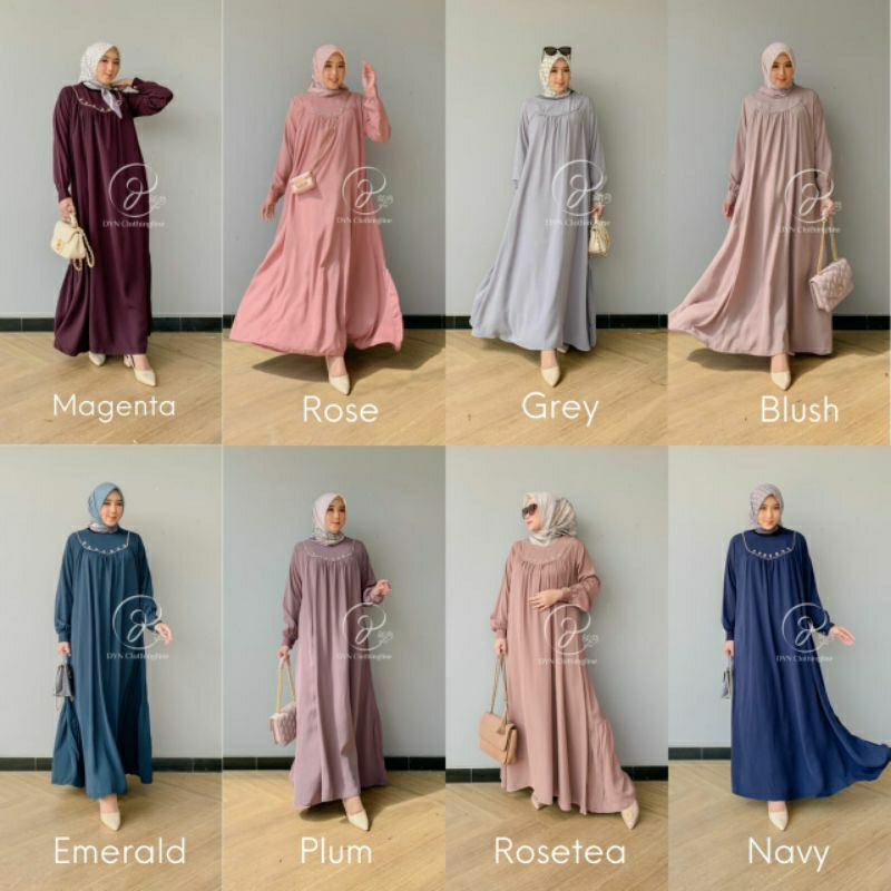 DYN Yesha Dress Lebaran Gamis Kondangan Polos Qibota Kekinian
