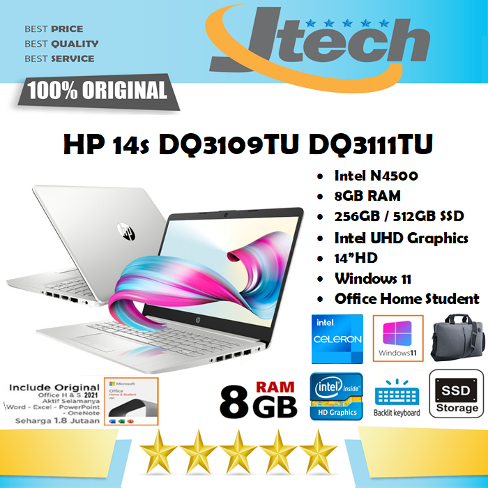 HP 14s DQ3109TU DQ3111TU - INTEL N4500 - 8GB - 512GB SSD - BACKLIT - 14&quot;HD - WIN11 - OFFICE HOME STUDENT