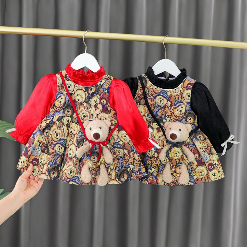 Baju Dress anak setelan Lucu style Rompi Lengket Import Dress Anak Korea import