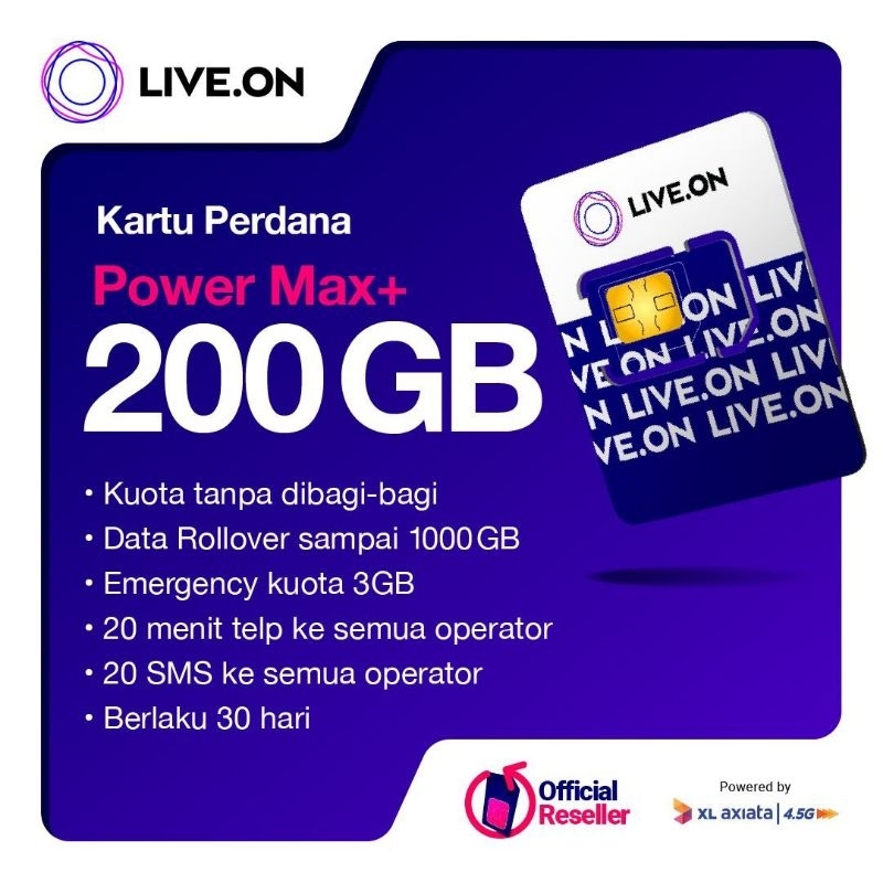 KARTU PERDANA KUOTA INTERNET LIVE.ON 200GB (FULL INTERNET)