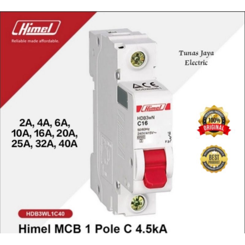 MCB 6A, 10A, 16A, 20A, 25A, 25A, 32A, 40A 1Phase HIMEL (Standar SNI - LMK)