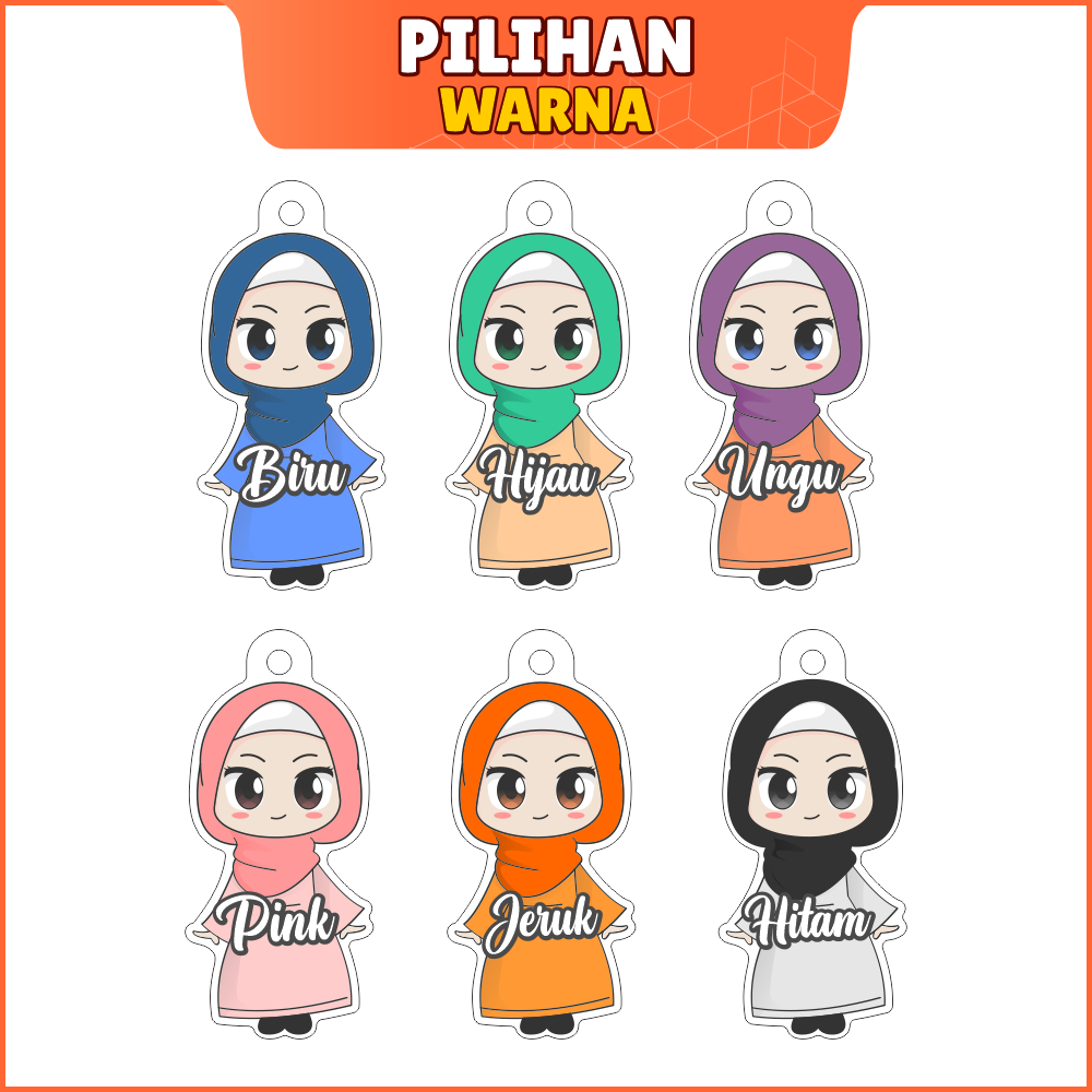 Ganci Hijab Custom Nama Motivasi Lucu Jilbab Gantungan Kunci Kartun Muslim Muslimah