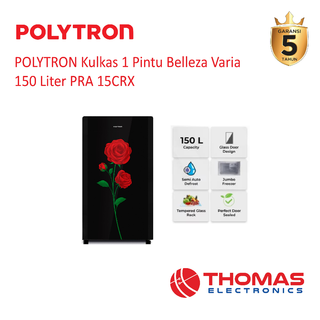 POLYTRON Kulkas 1 Pintu Belleza Varia 150 Liter PRA 15CRX PRA15CRX PRA 15 CRX