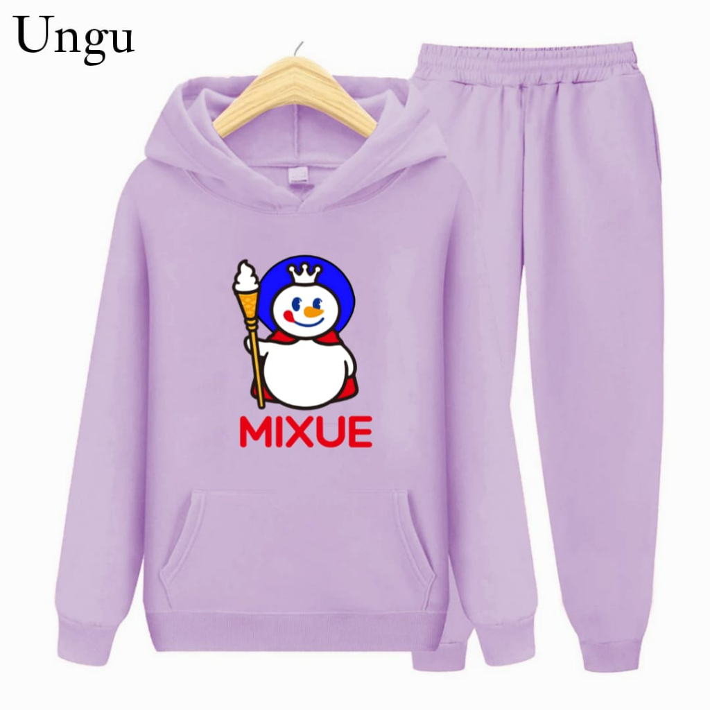 Hzl_outfit Setelan Sweater Hoodie Anak Uniseks Mixue Shake S,M,XL