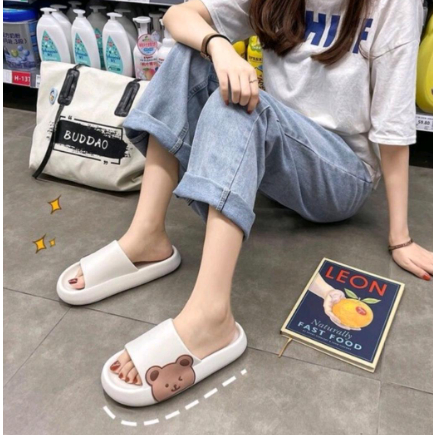 (GS)  Sandal Slop Wanita EF10 / Sandal Slip On Motif Bear Empuk Tebal / Sandal Slip On Lucu Murah