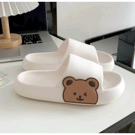 (GS)  Sandal Slop Wanita EF10 / Sandal Slip On Motif Bear Empuk Tebal / Sandal Slip On Lucu Murah