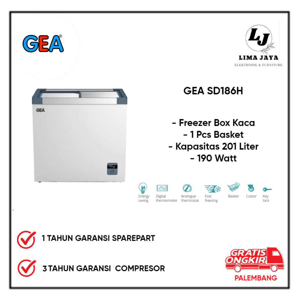 Chest Freezer GEA Kaca SD186H Freezer Box Lemari Pembeku 201 Liter GEA