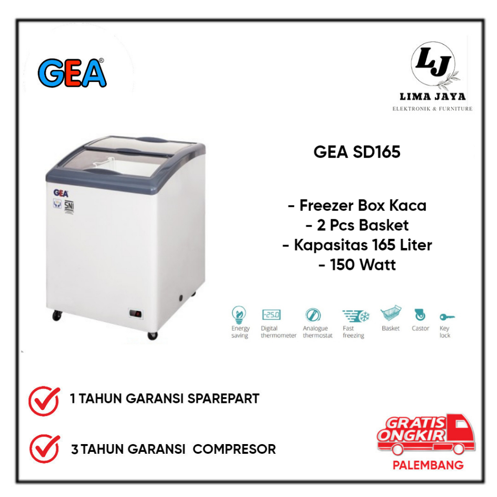 Chest Freezer GEA Kaca SD165 Freezer Box Lemari Pembeku 165 Liter GEA