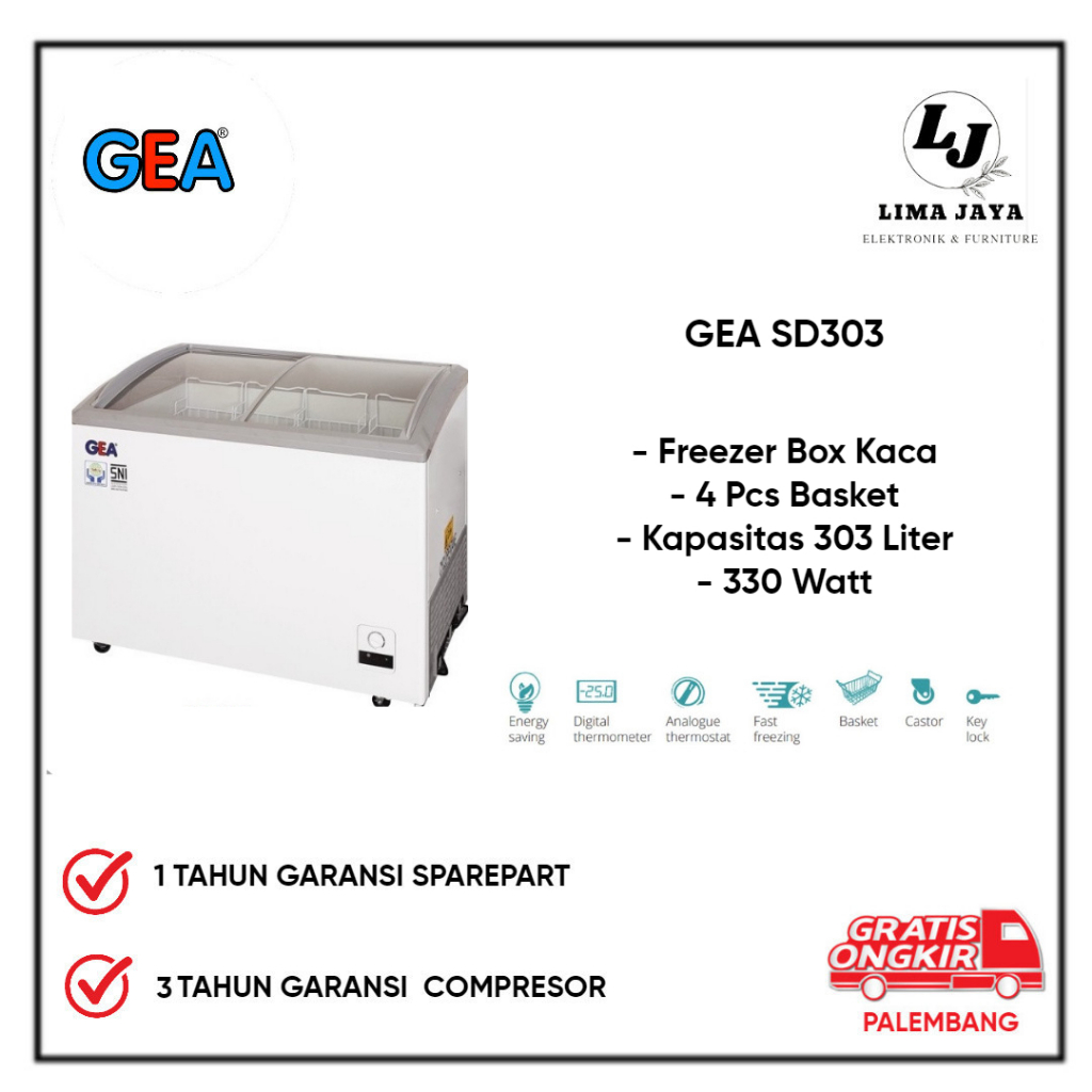 Chest Freezer GEA Kaca SD303 Freezer Box Lemari Pembeku 303 Liter GEA