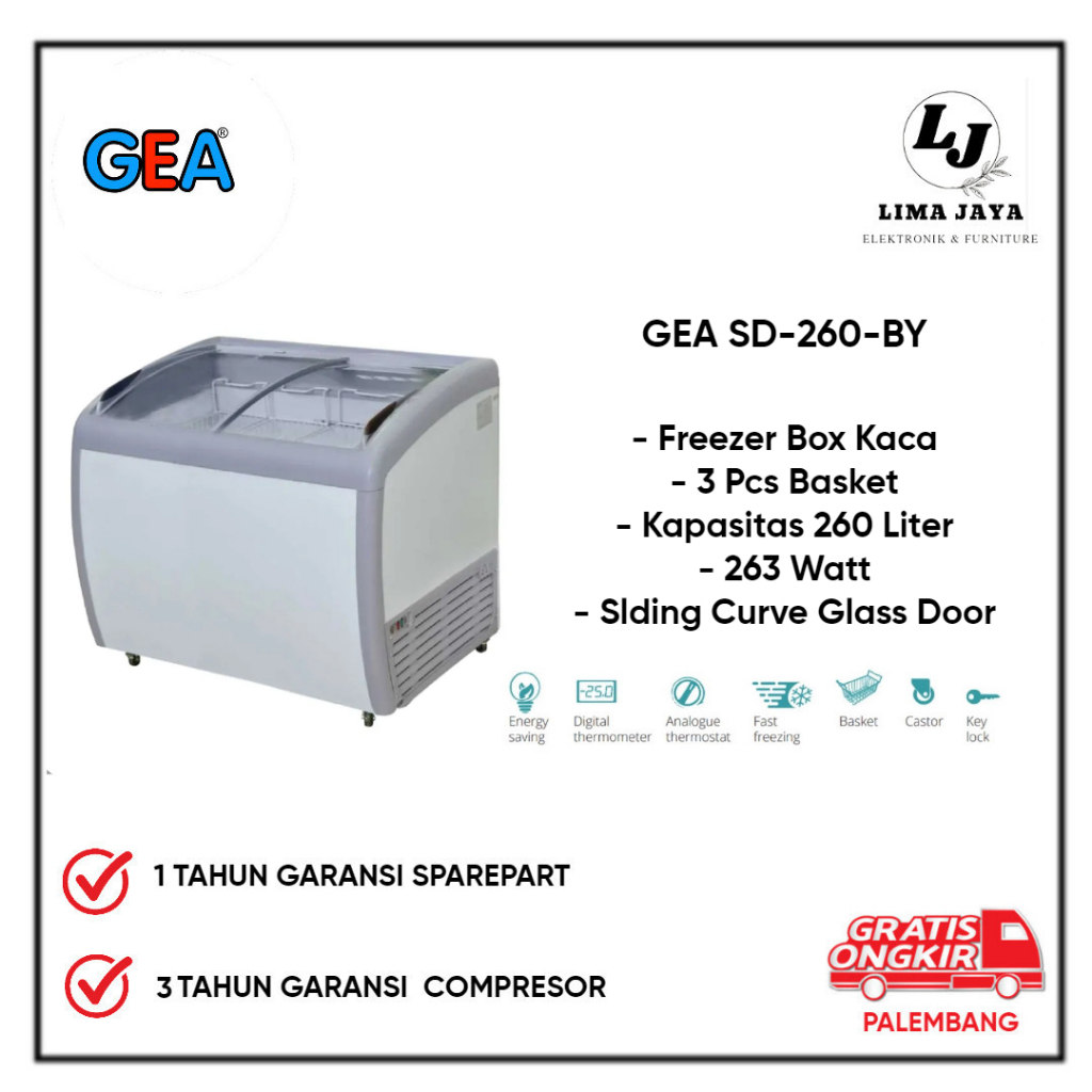 Chest Freezer GEA Kaca SD-260-BY Freezer Box Lemari Pembeku 260 Liter GEA