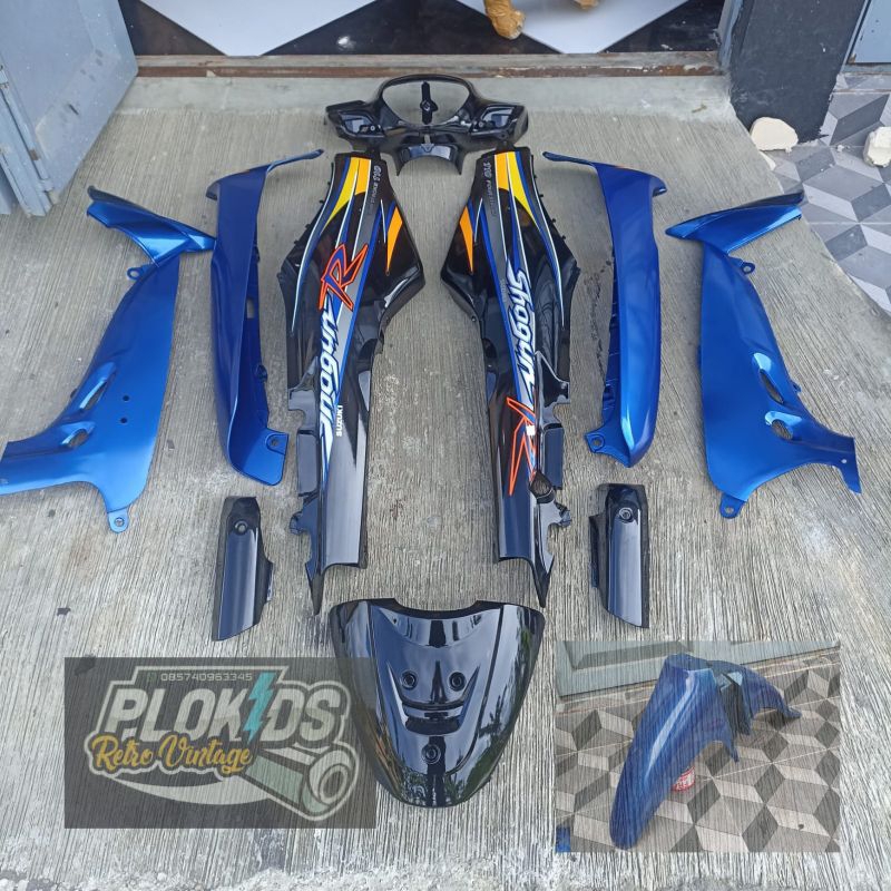 PAKET BODY HALUS FULL SHOGUN R 110 SET STICKER WARNA BIRU HITAM