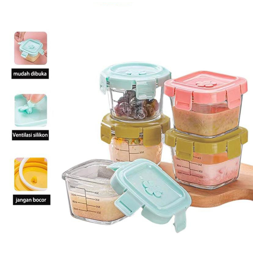 Penyimpanan wadah mpasi kaca / wadah mpasi bayi kaca / baby food container kaca / wadah mpasi bpa free / tempat mpasi kaca