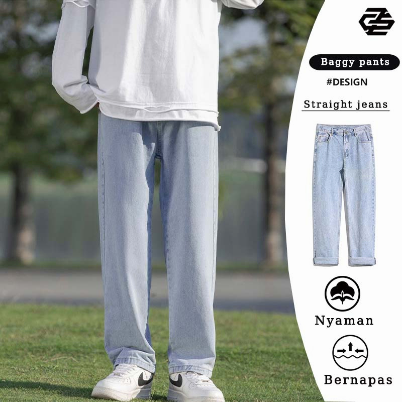 jeans biru import korean style baggy jeans celana jeans pria high waist jeans wide leg jeans straigh
