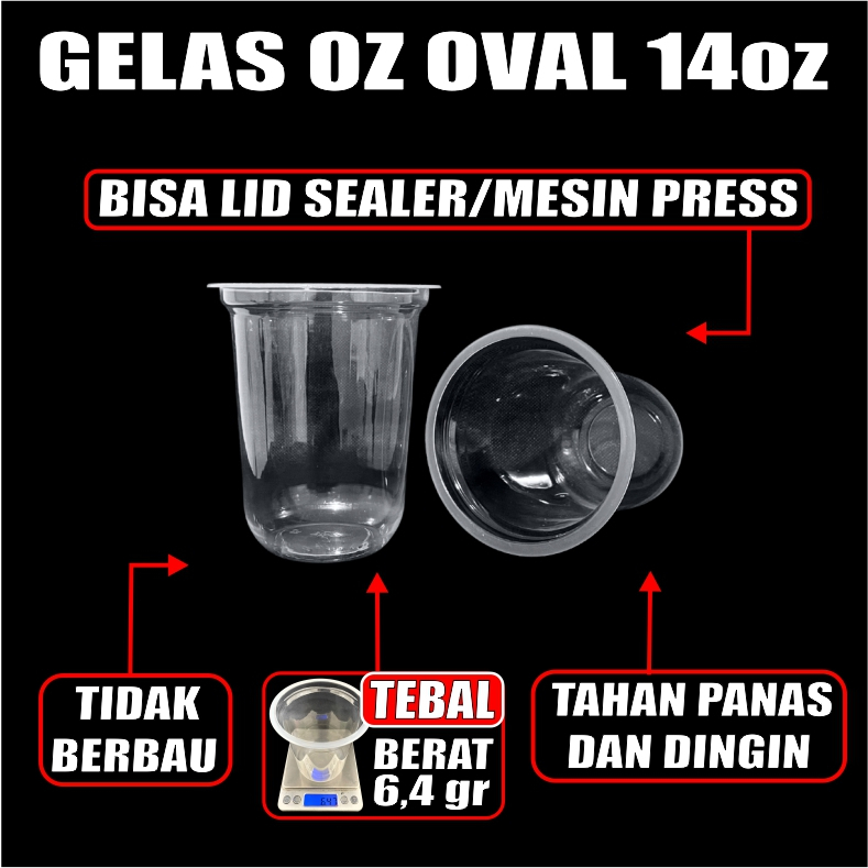 Gelas oz Oval 14oz Bening Cup Plastik Bulat Round Per Pack Murah