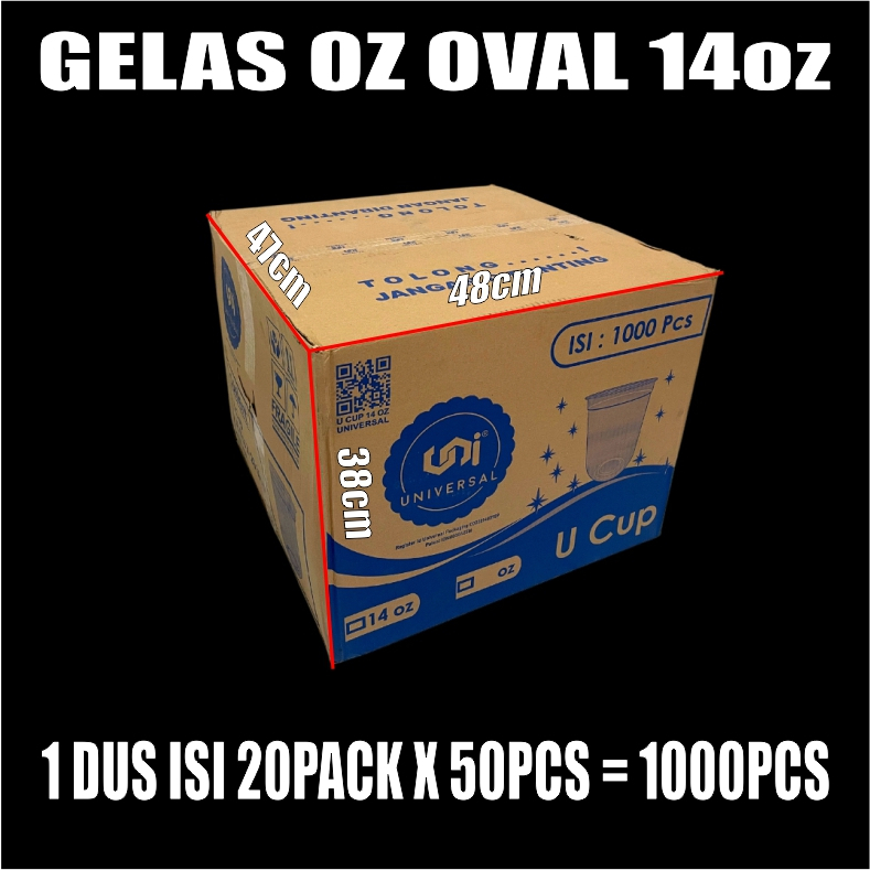 Gelas oz Oval 14oz Bening Cup Plastik Bulat Round Per Pack Murah