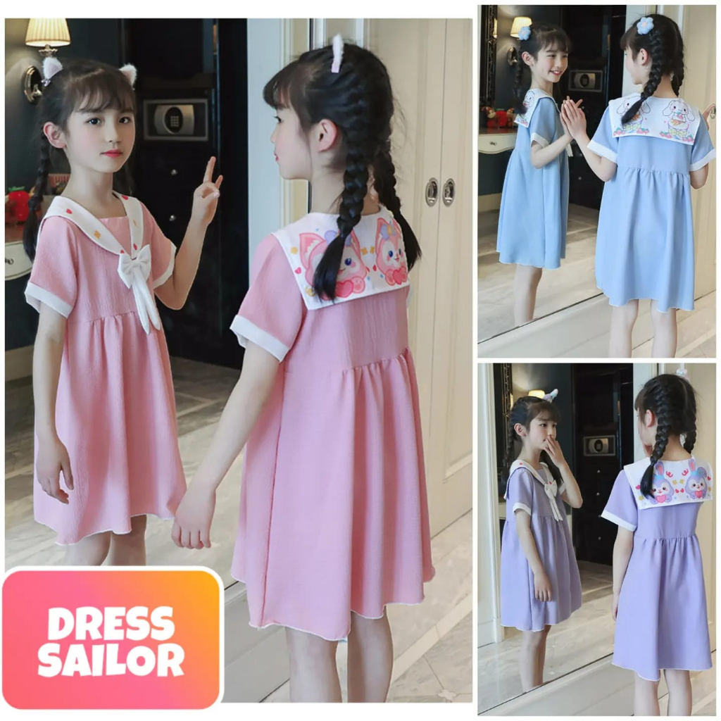 DRESS SAILOR SANRIO BAJU TERUSAN CASUAL ANAK CEWEK DRES SANTAI SEHARI HARI DAILY LUCU IMPORT