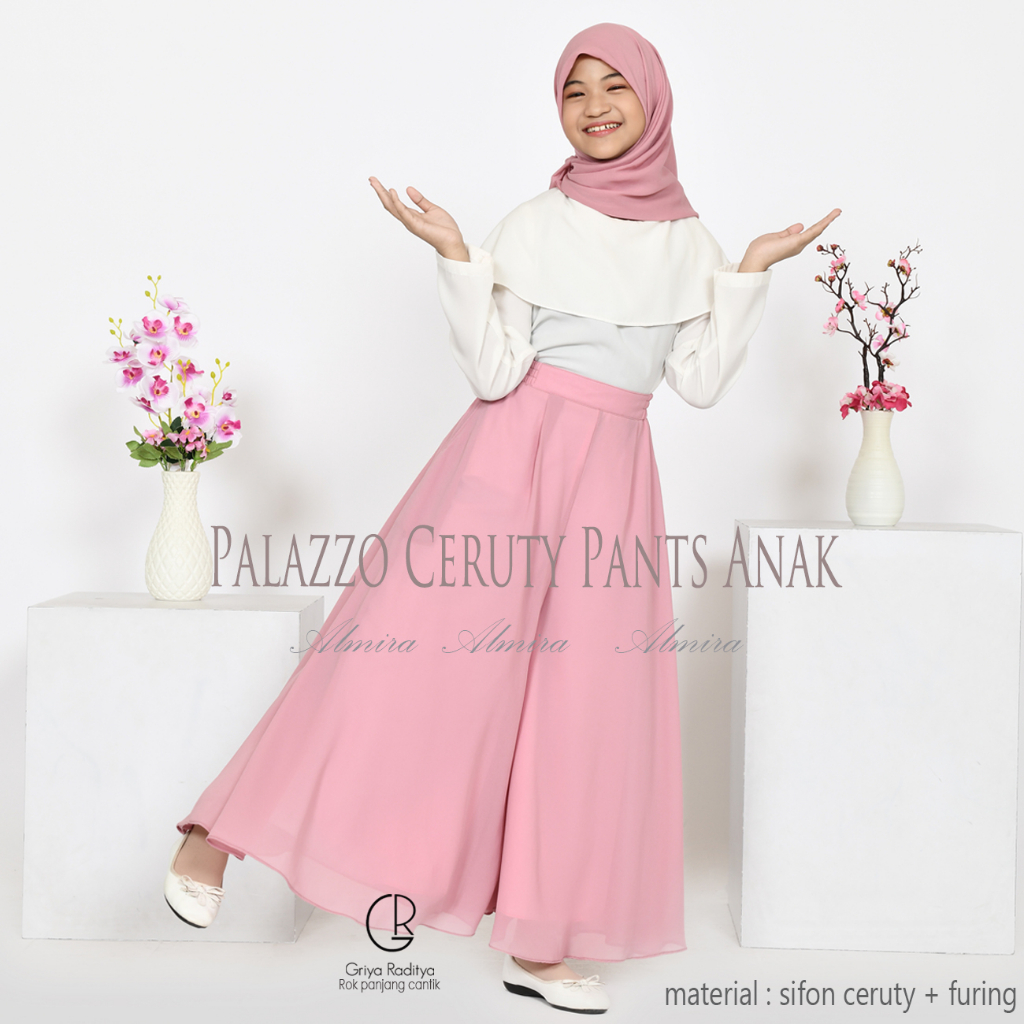 Kulot Anak Perempuan Panjang Umur  6 8 10 12 tahun  Model Payung Lebar Palazzo Sifon Ceruty Pants