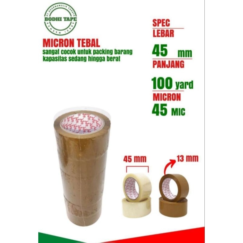 

Lakban Bodhi Tape 100 Yard 45mm Lakban 100 Yard Rekat kuat Solatip - Coklat