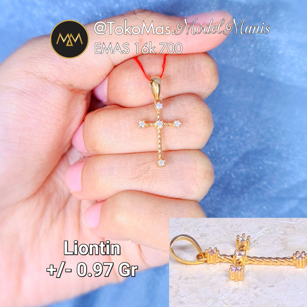 Liontin salib tambang emas kuning 700 kadar 16k