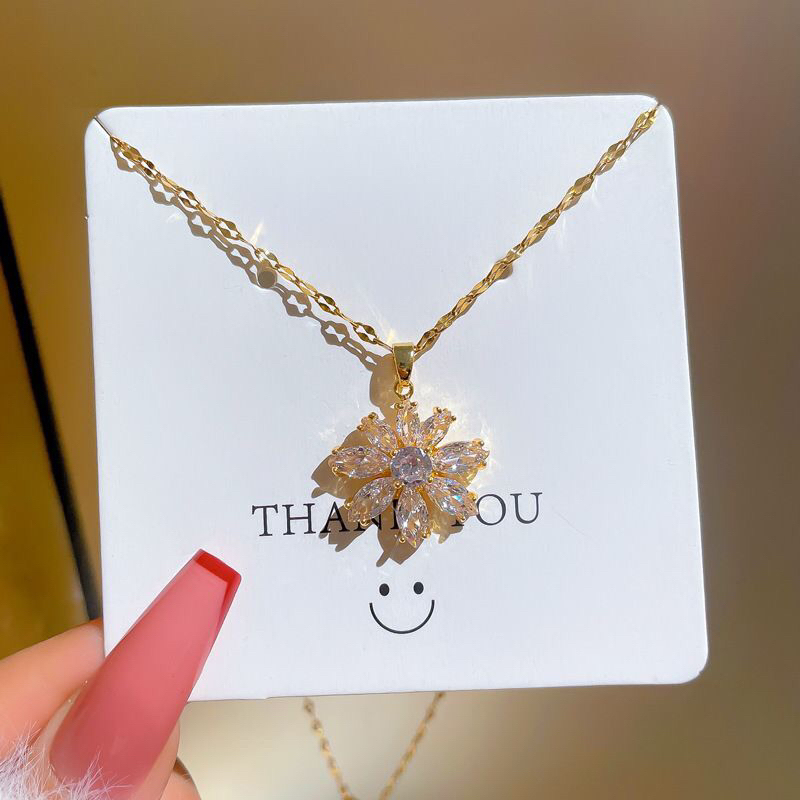 Kalung Titanium Flower Daisy Diamond Korea Fashion Style Premium