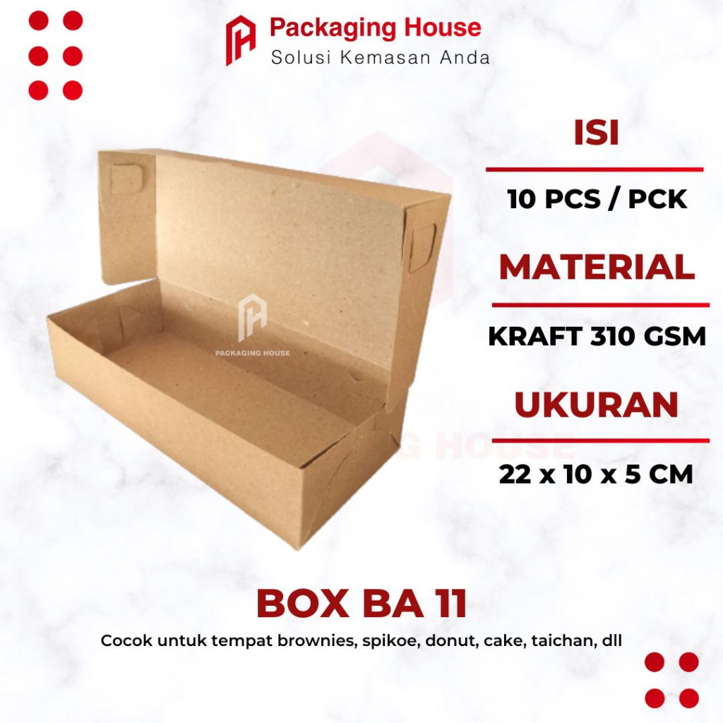 

[10 pcs ] Box BA 11 | Kotak Dus Kue Brownis 22x10x5 cm | Box Brownis M | Dus Brownies |