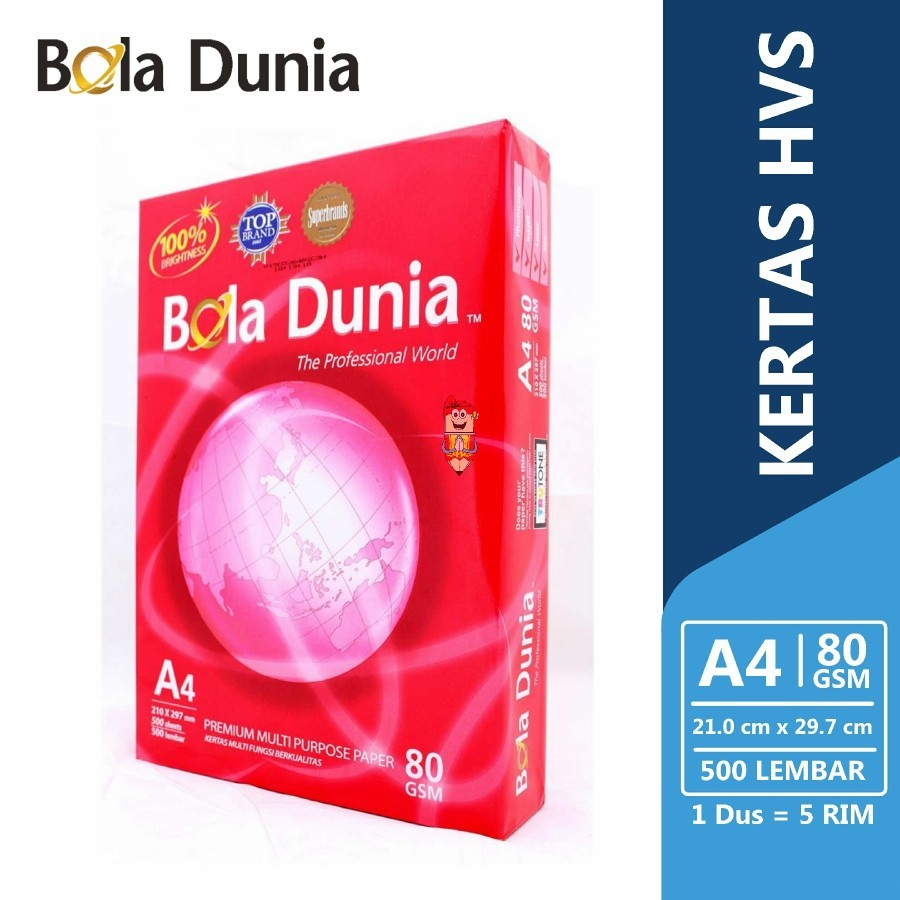 

Kertas HVS / Kertas Photocopy A4 80 gr Bola Dunia