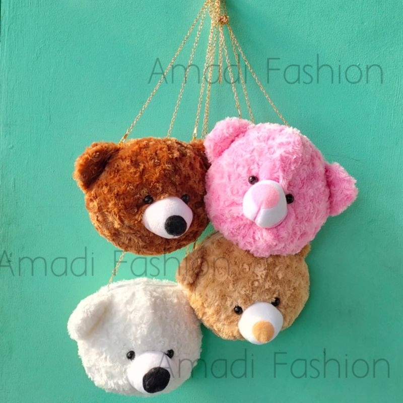 Tas Selempang &amp; Bahu Wanita Tas bulu selempang bahu boneka kepala beruang Sling Bag Bulu TEDDY BEAR Tas Boneka Kepala teddy bear