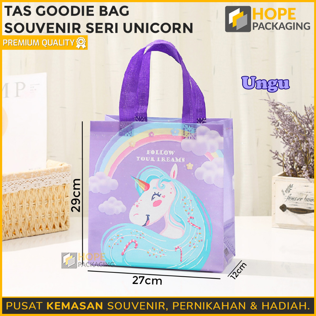 Tas Goodie Bag Souvenir Size L : 29x12x27cm Seri Ulang tahun tema Dino unicorn kuda poni lucu / Tas Ultah Waterproof