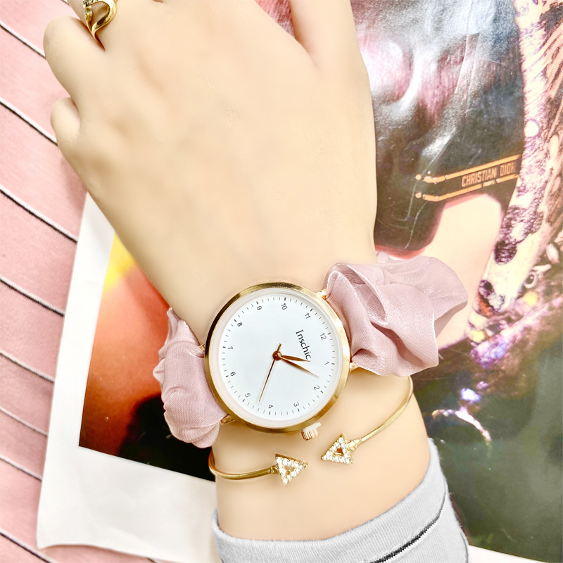 Jam Tangan Quartz Analog Casual Gaya Retro Wanita Bulat Gelang Watch Korean-Jam Tangan Srunchie