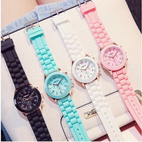 Jam Tangan Geneva Wanita Pria Couple Analog Fashion Strip Rubber