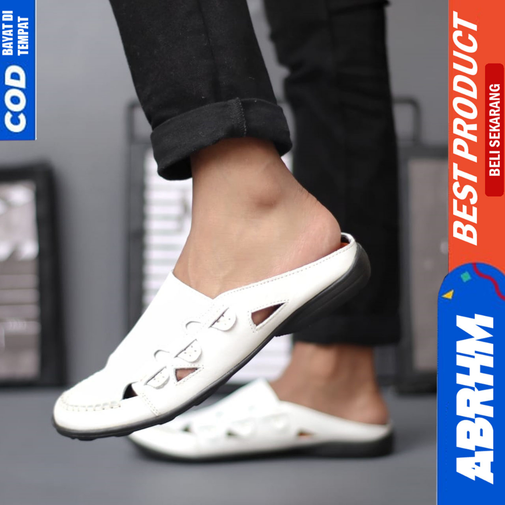 Sepatu Sandal Pria Slop Bustong Kulit Asli Selop Pria Abrhm Ervano