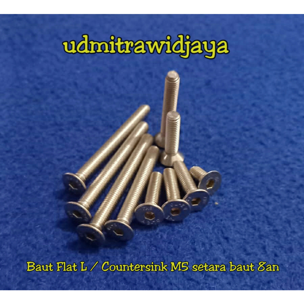 Baut Flat L baut countersink 5x30 tirus verseng L kunci 8/L 3mm panjang 10, 20, 30, 40, 50mm stainless baut L versunk baut stainless stell anti karat ss304 baut tirus baut 8an