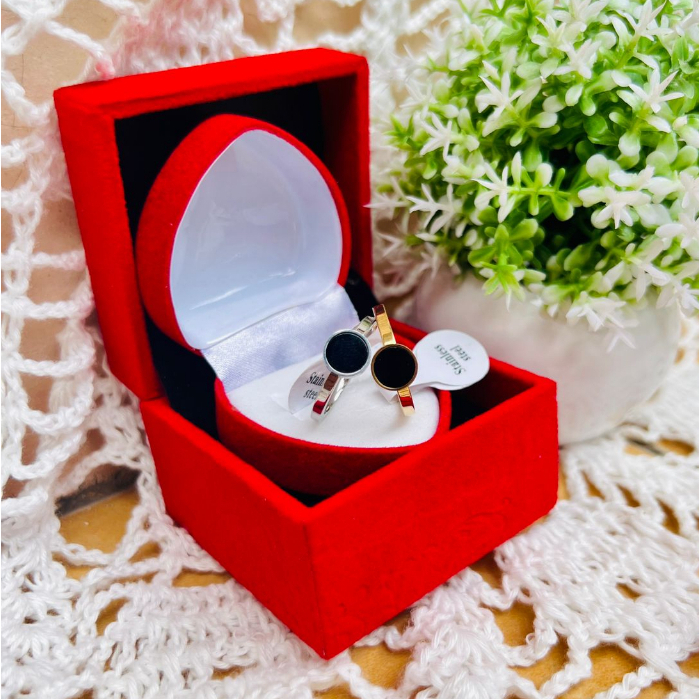 Cincin Titanium Wanita Bulat Hitam Cantik Emas 18K Anti Karat Aksesoris Perhiasan Korea Fashion