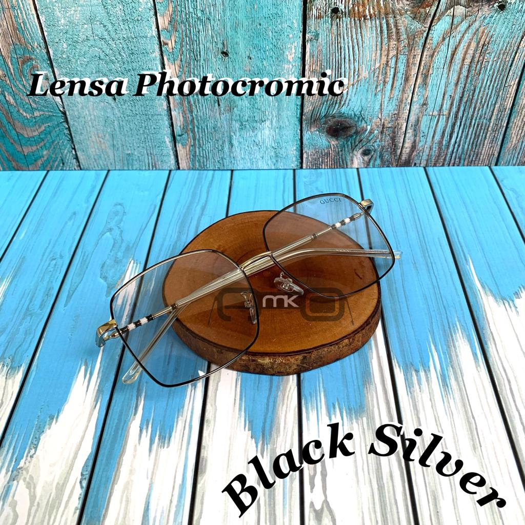 NEW ARRIVAL Kacamata Model Kotak Frame AMK-9691 Lensa Photocromic Blueray Wanita Pria Gratis Kotak Kacamata Dan Lap