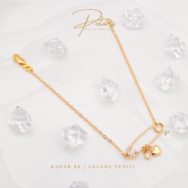 Gelang Holo Rantai Peniti perhisan Emas kuning Kadar Emas 375/8K