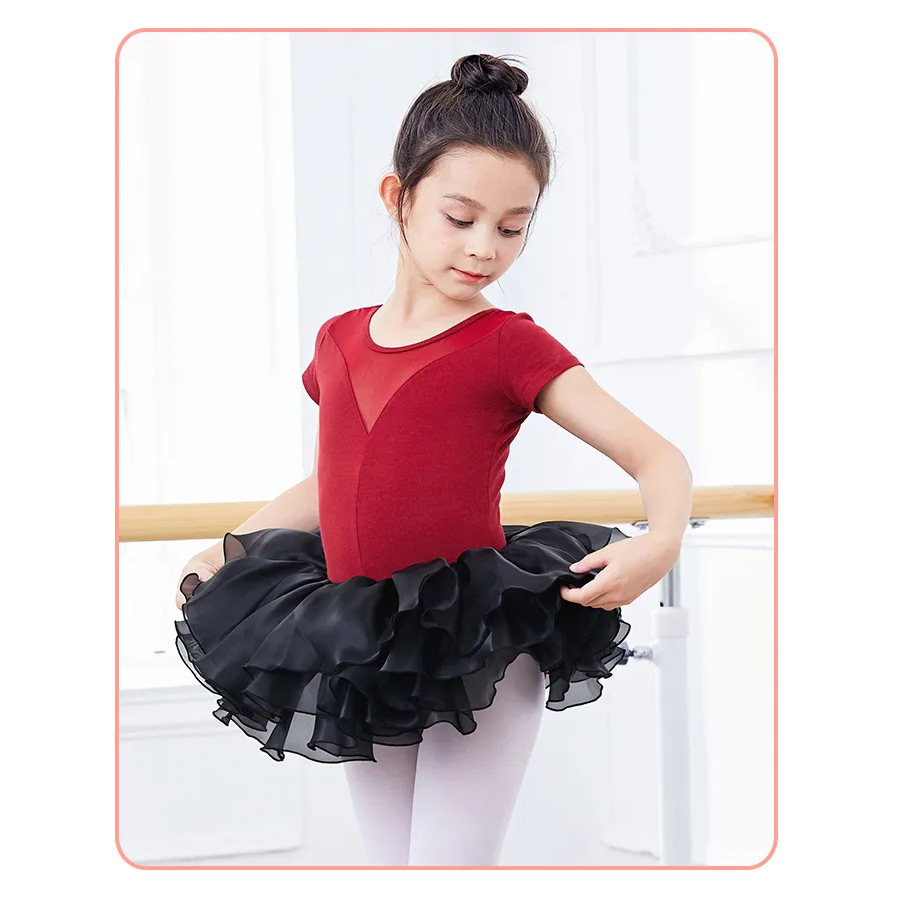 LEOTARD MESH V NECK BAJU GYM BALET COTTON SPANDEX KIDS ANAK