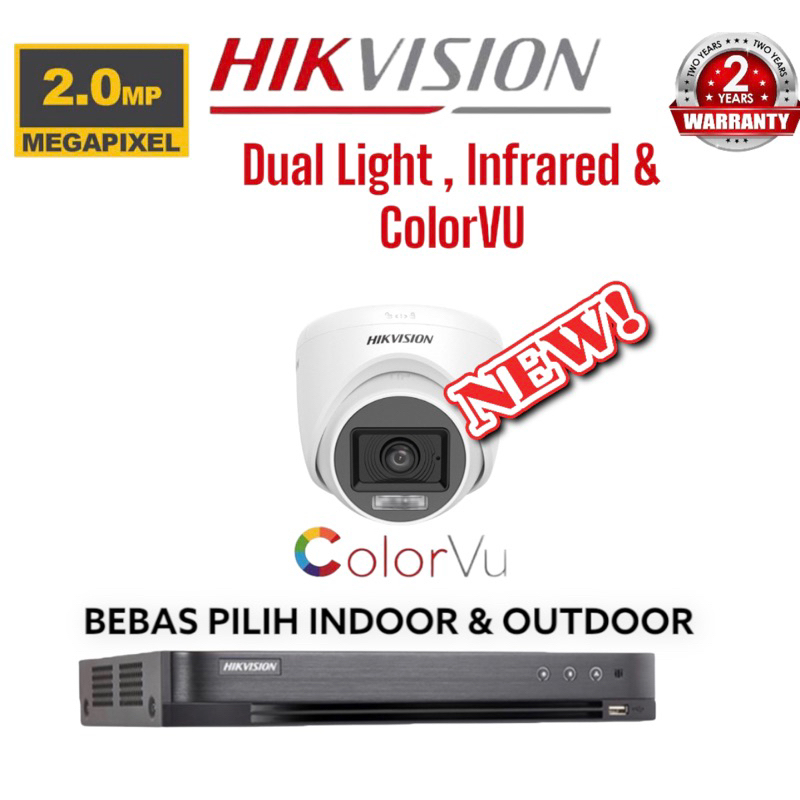 PROMO PAKET KAMERA CCTV HIKVISION 1 KAMERA DUAL LIGHT COLORVU &amp; INFRARED CCTV 2MP 1080P FULL HD DVR 4 CHANNEL HIKVISION KOMPLIT TINGGAL PASANG BISA PAUNTAU DI HP ANDROID MURAH 1 Ch MURAH