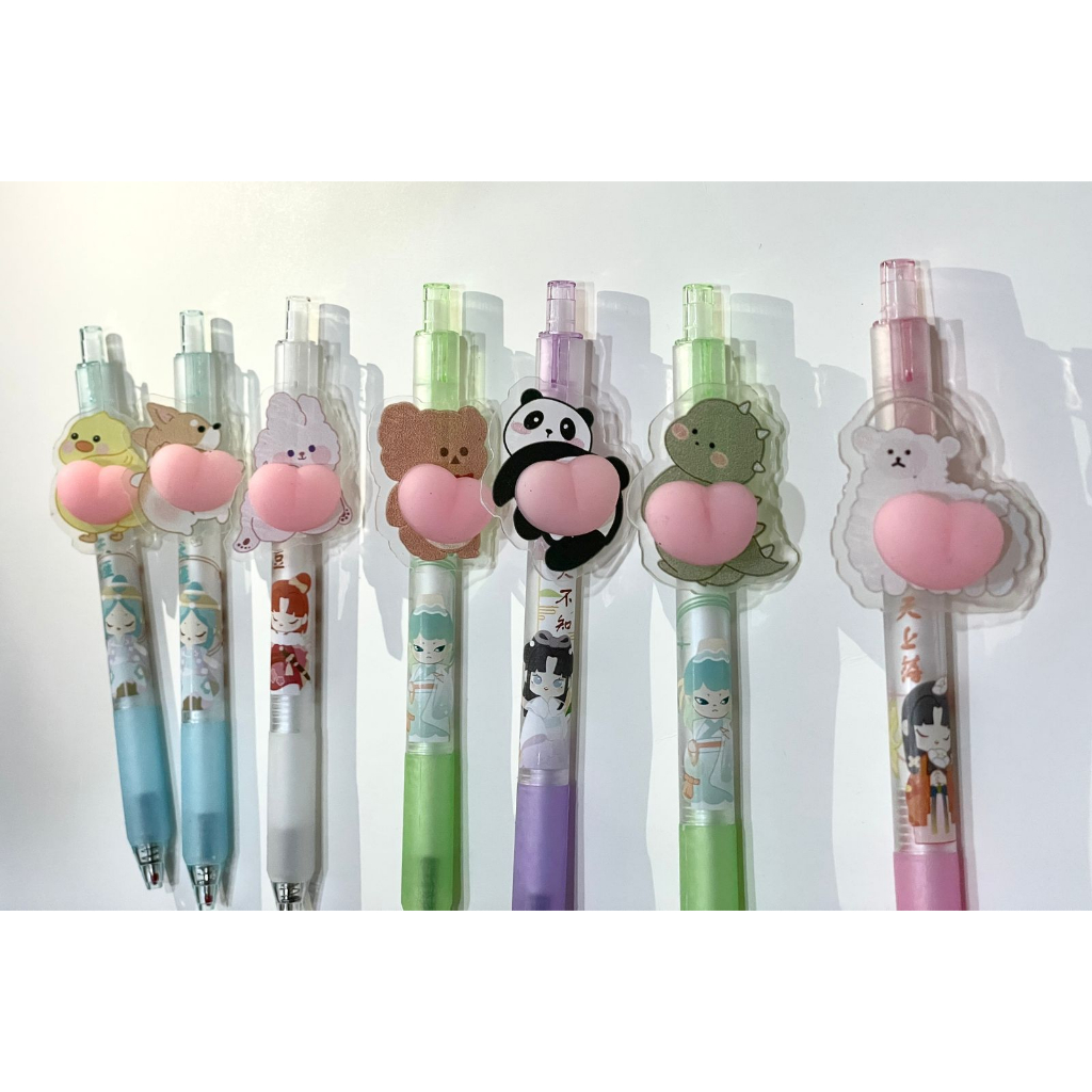 GP - Pena Mekanik Lucu / Pena lucu squishy peach / Pulpen Funny bumper karakter lucu / Pena penghilang stress