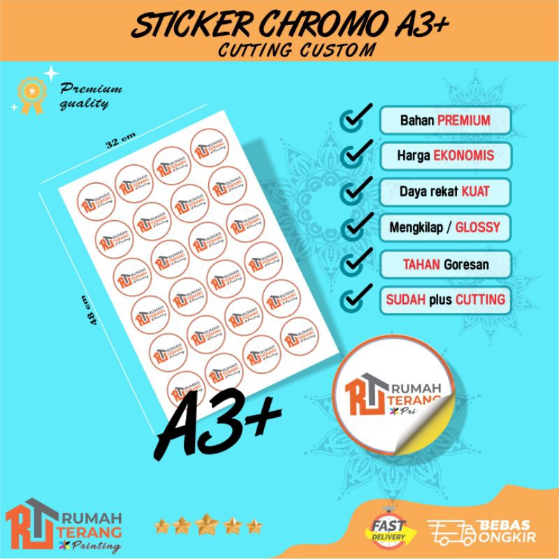 Cetak Stiker Chromo A3+ FREE TEMPLATE DESAIN / Label kemasan / Stiker Kemasan ( Print & Cut )