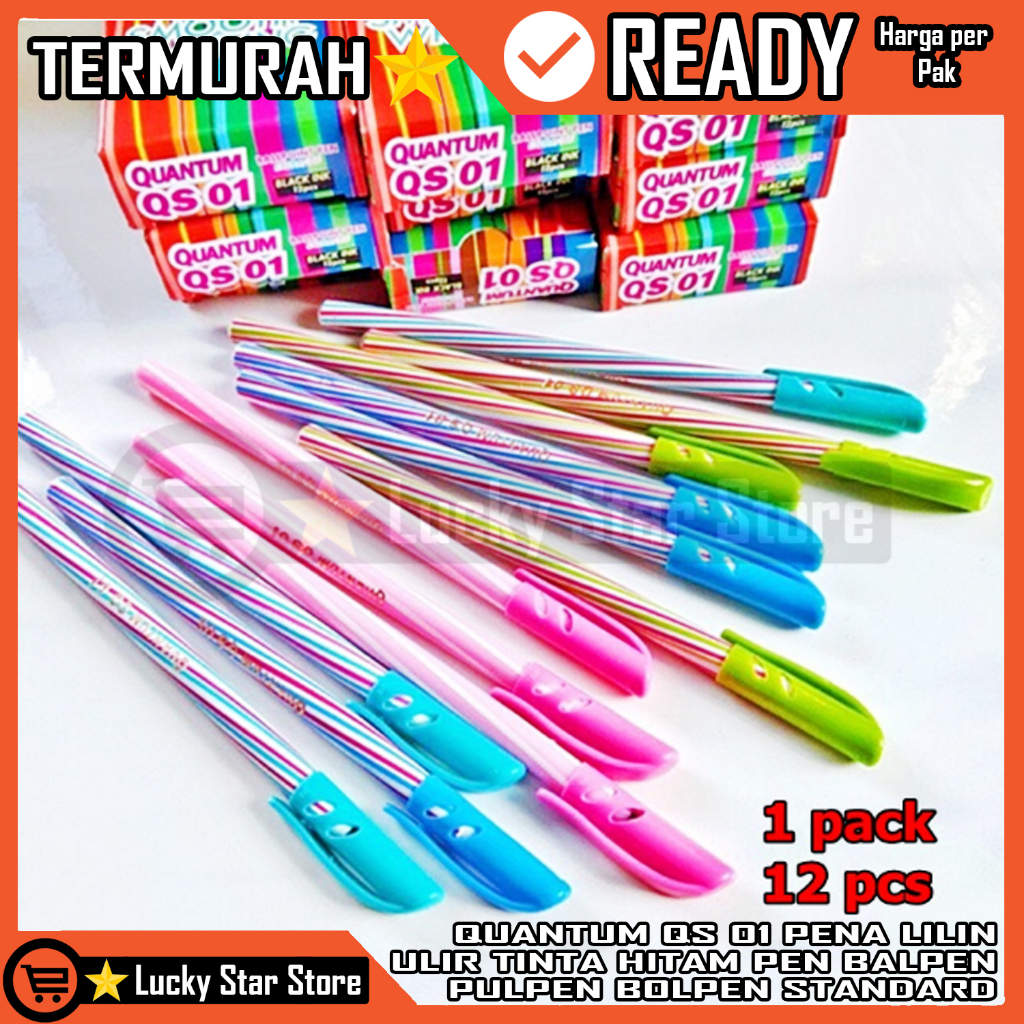 QUANTUM PULPEN LILIN SPIRAL 12 PCS BOLPEN BALPEN STANDARD PEN QS 01 PENA ULIR TINTA HITAM STANDAR KU