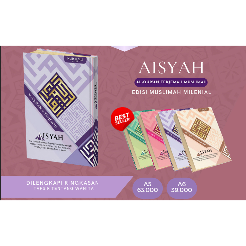 Al-Qur'an Terjemah Aisyah Milinial Ukuran A5 15x21 Cm best seller REGULER